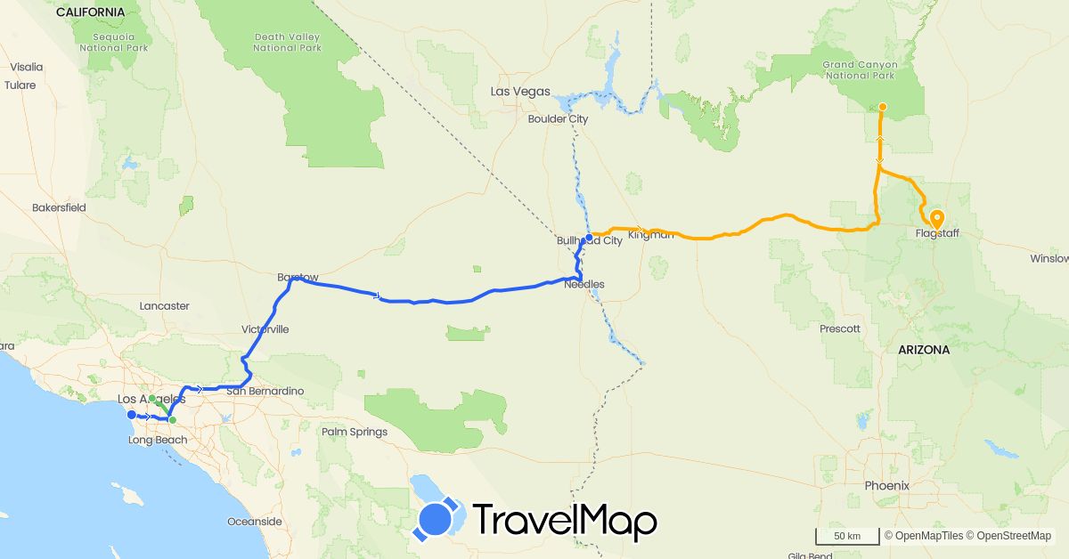TravelMap itinerary: driving, voiture 2, voiture 1, voiture 3 in United States (North America)